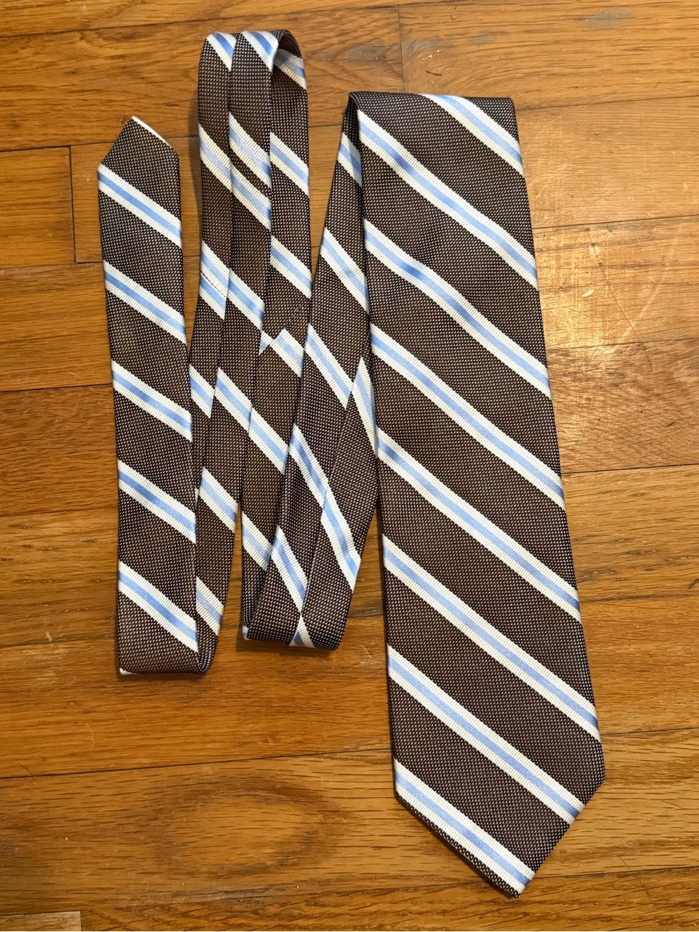 Brooks Brothers Brown Stripe Men's Tie with Light Blue & White Accents Silk